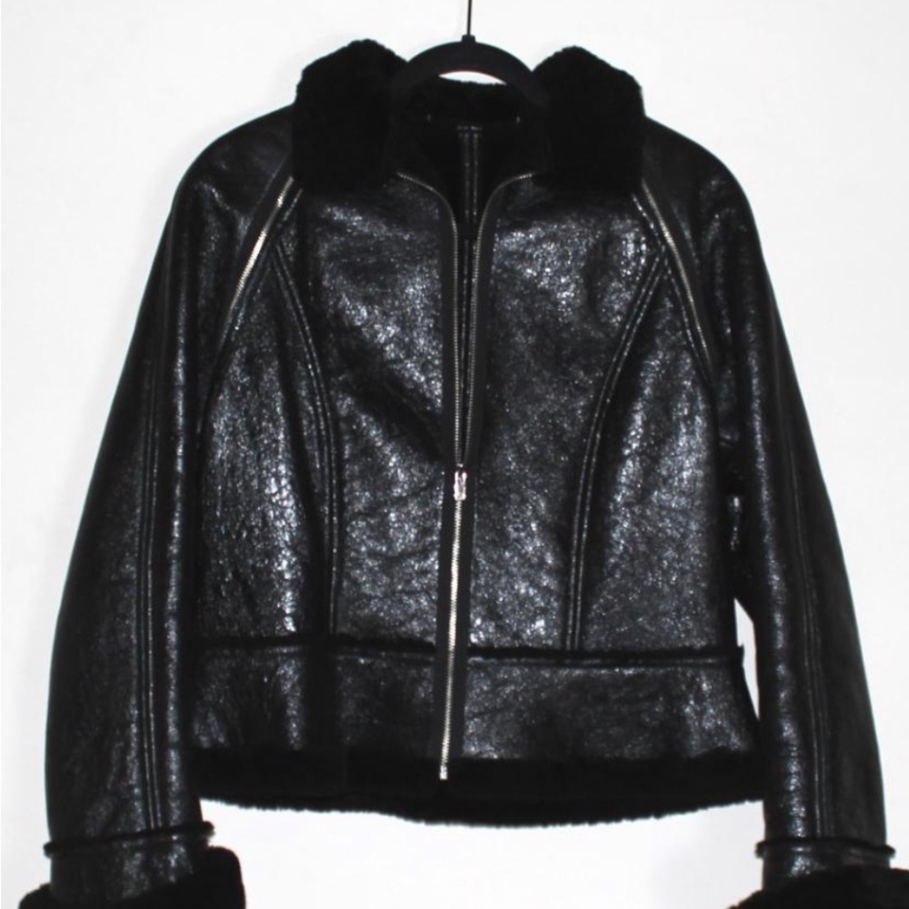Black leather with fur jacket